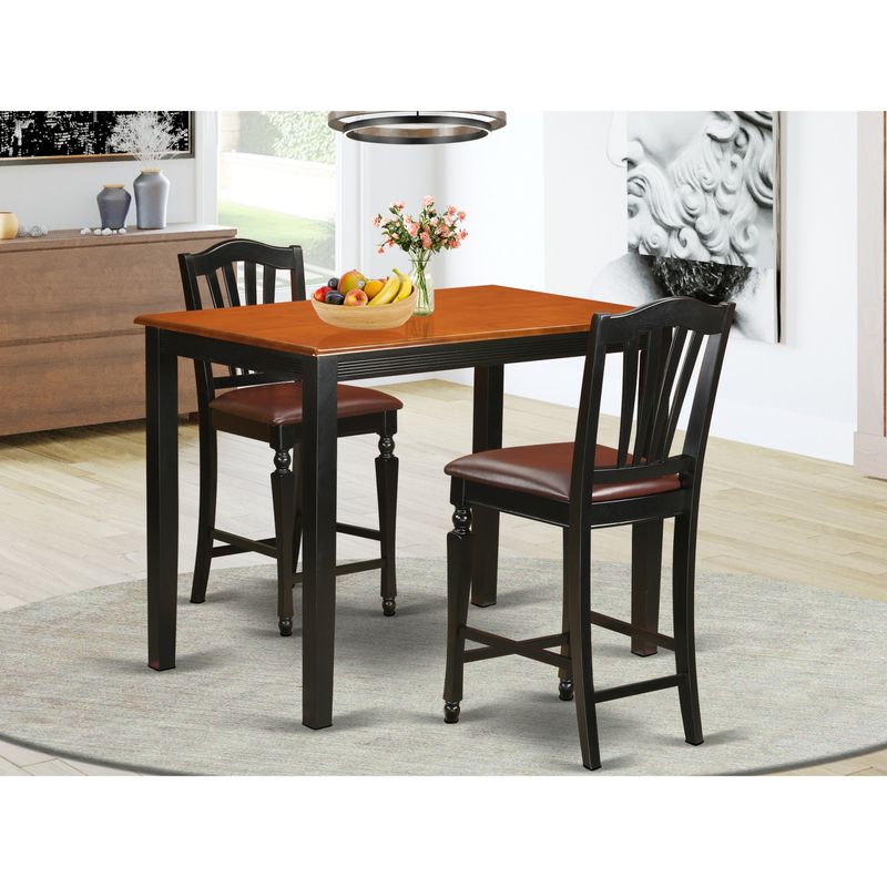 Solid Wood 3-piece Counter Height Dining Set - a Kitchen Table & 2 Chairs - Black & Cherry (Seat's Type Options) - YACH3-BLK-C
