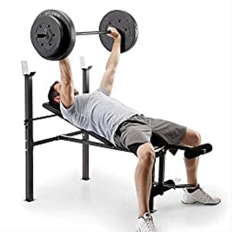 Marcy Competitor Standard Workout Bench with 80 lbs Vinyl-Coated Weight Set Combo CB-20111