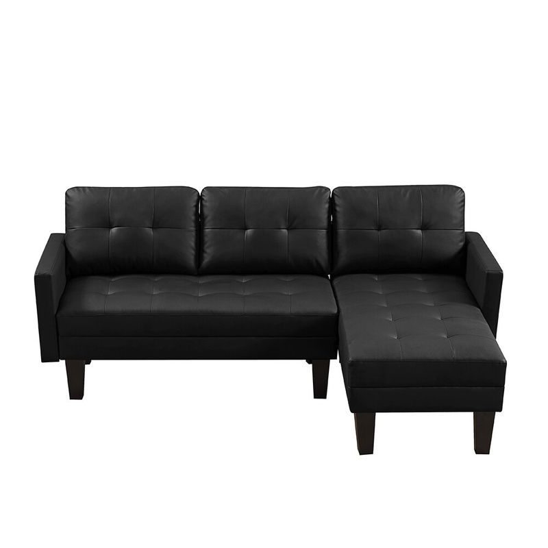 Nestfair Black L-Shape Faux Leather Sectional Sofa with Ottoman Bench - Black
