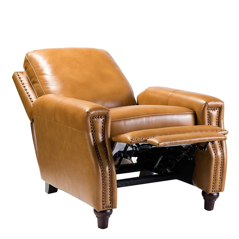Cigar Mid-century Genuine Leather Recliner with Nailhead Trim by HULALA HOME - BLACK