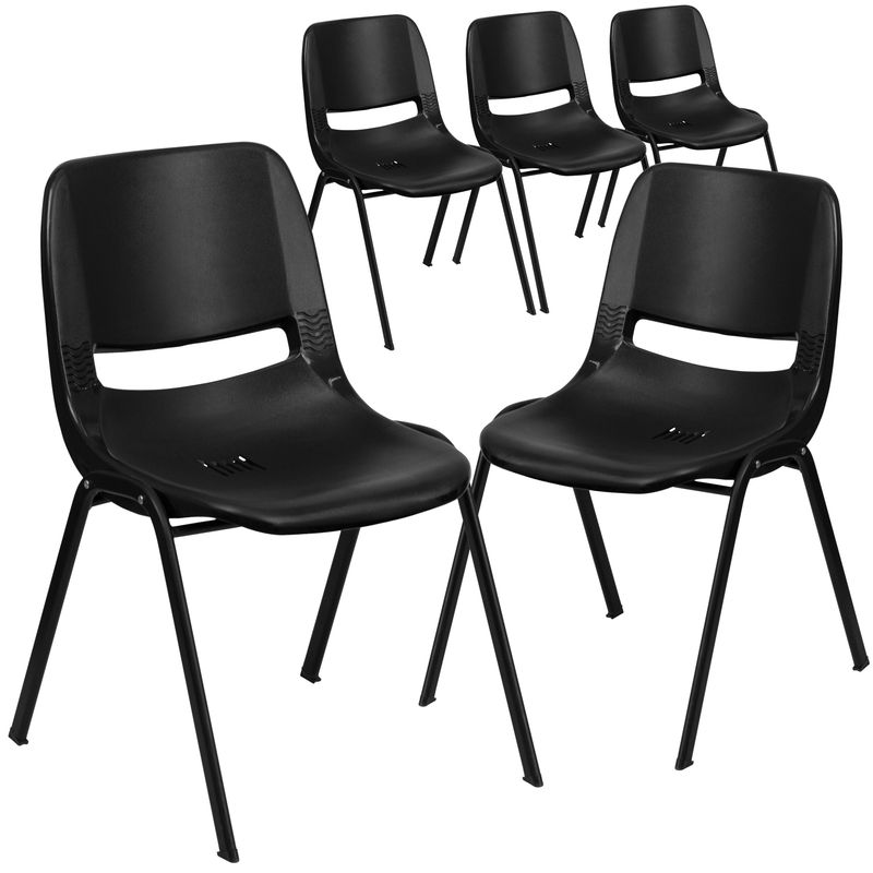 5PK 440 lb. Rated Kid's Ergonomic Stack Chair-Black Frame-12" Seat Height - Black Plastic/Black Frame