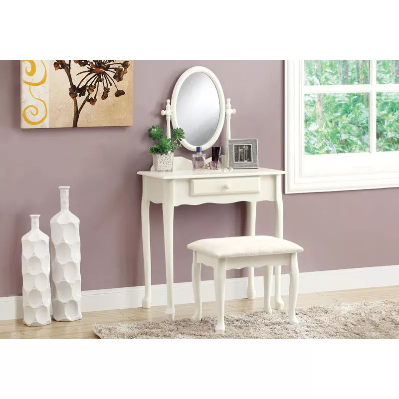 Vanity Set/ Set Of 2/ Makeup Table/ Organizer/ Dressing Table/ Bedroom/ Wood/ Laminate/ White/ Traditional