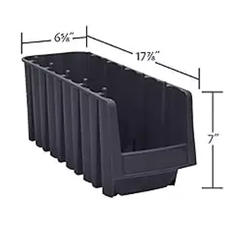 Akro-Mils 30776 Economy Stacking Shelf Plastic Storage Bins, (18-Inch x 6-5/8-Inch x 7-Inch), Black (10-Pack)