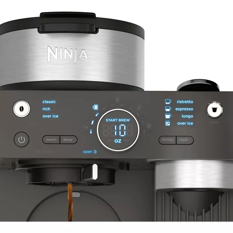 Ninja - 7 Style Espresso & Coffee Barista System, Single-Serve & Nespresso Capsule Compatible, 12-Cup Carafe, Built-in Frother - Black