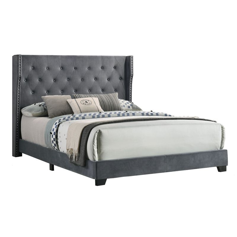 Best Quality Furniture Upholstered Panel Bed Tufted with Side Studs - Black - Queen