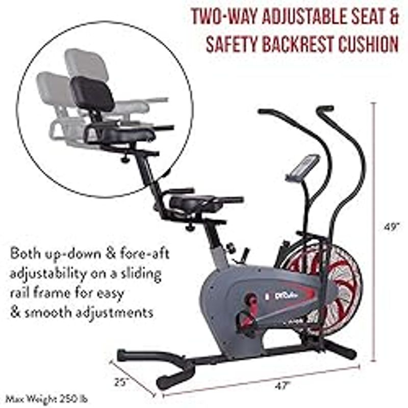 Body Rider BRF980, Upright Air Resistance Fan Bike with Curve-Crank Technology and Back Support