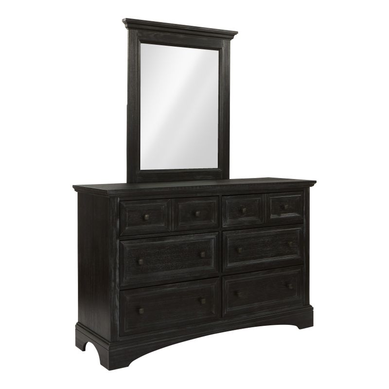 Farmhouse Basics 6 Drawer Dresser and Mirror Set in Rustic Black - Black - 6-drawer