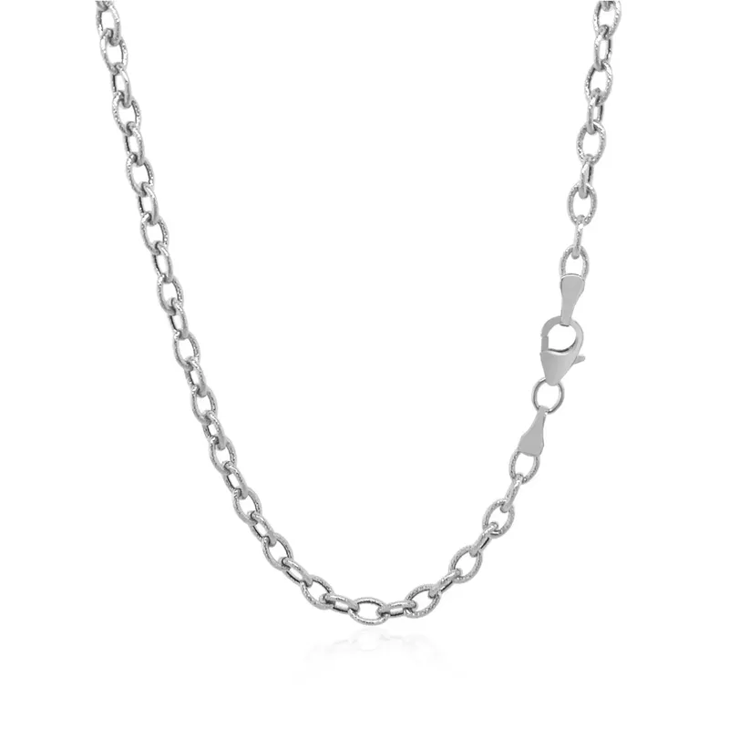 3.5mm 14k White Gold Pendant Chain with Textured Links (18 Inch)
