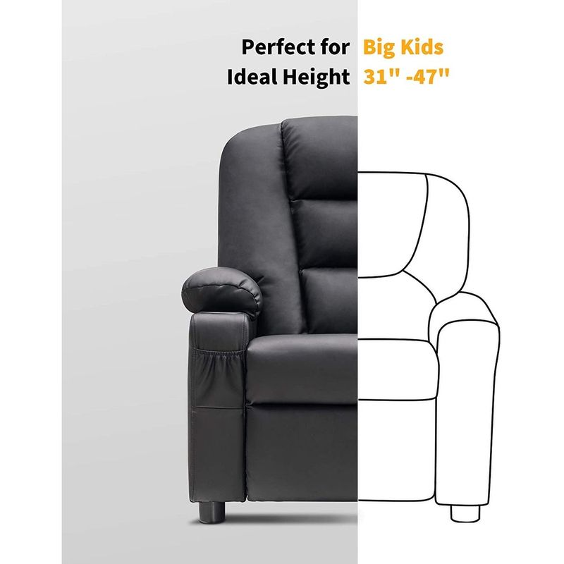 Mcombo Big Kids Recliner Chair with Cup Holders for Toddler Boys and Girls, 2 Side Pockets, 3+ Age Group, Faux Leather 7322 - Grey