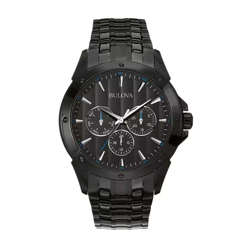 Bulova - Mens Black Ion-Plated Stainless Steel Watch Black Dial