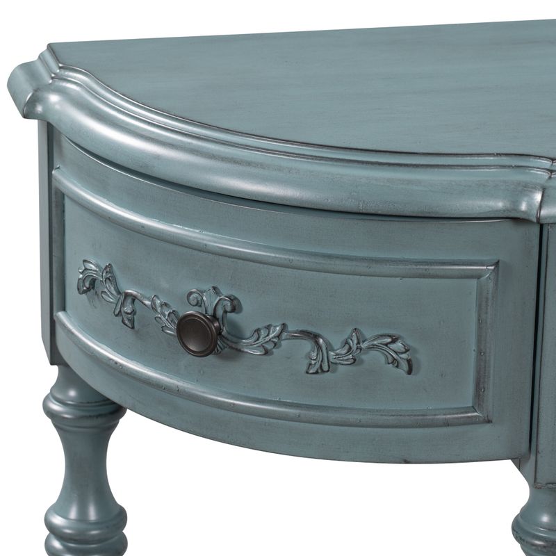 Modern Curved Console Table Entryway Table with 4 Drawers and 1 Shelf - Antique Blue