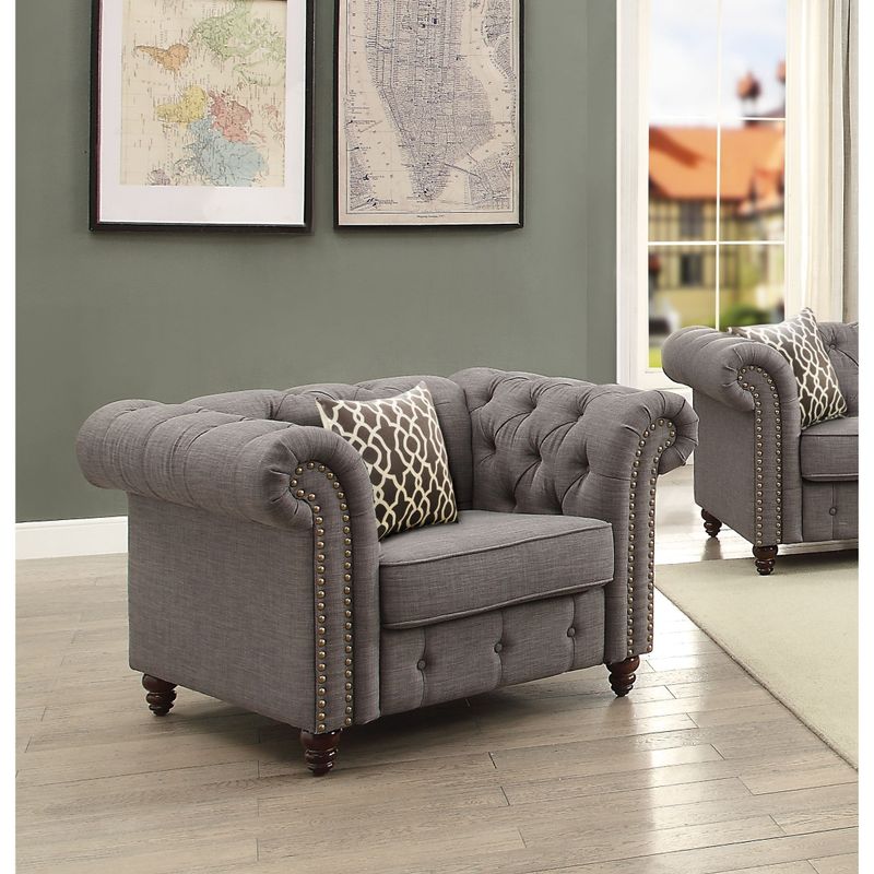 ACME Aurelia Chair with 1 Pillow in Gray Linen