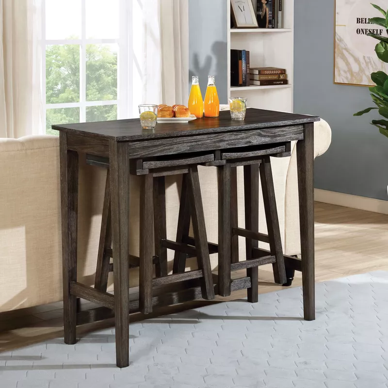 Transitional Wood 3-Piece Counter Height Table Set in Gray
