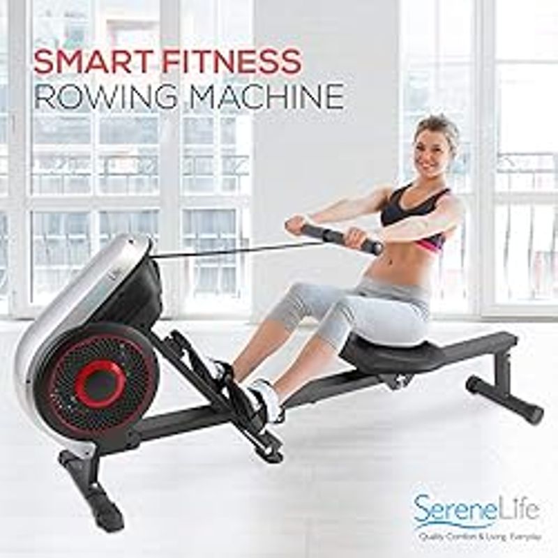 SereneLife Digital Folding Rowing Machines Magnetic - 8 Level Magnetic Resistance Rowing Machine Exercise - Foldable Travel Portable...