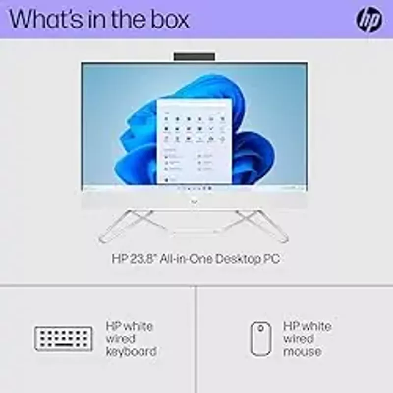 HP 24 inch All-in-One Desktop PC, FHD Display, Intel Core i5-1235U, 8 GB SDRAM, 256 GB SSD, Intel UHD Graphics, Windows 11 Home, 24-cb1210 (2024)