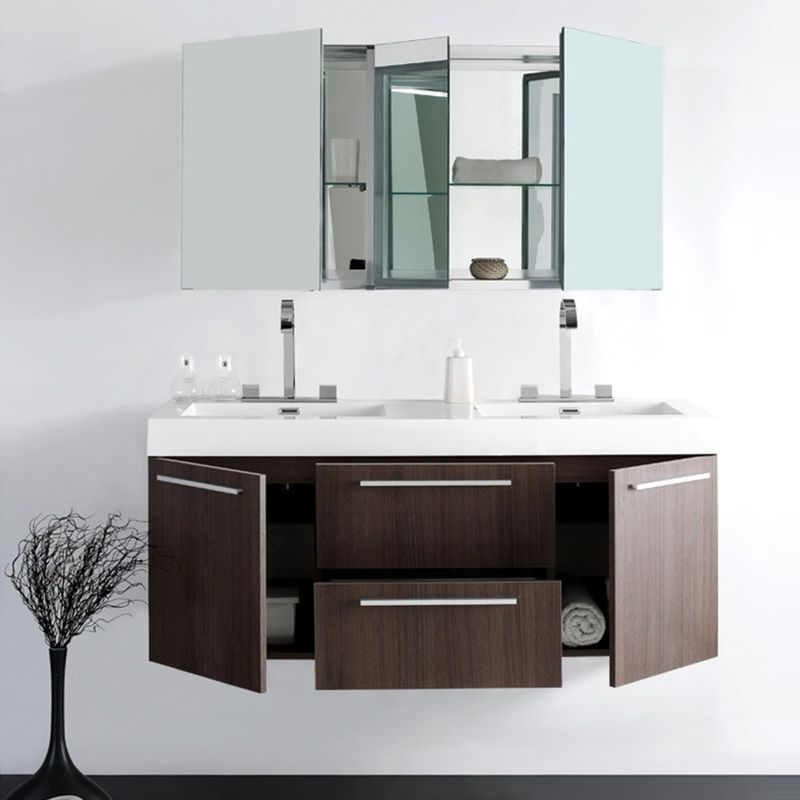 Fresca Opulento Gray Oak Modern Double Sink Bathroom Vanity w/ Medicine Cabinet - Gray Oak
