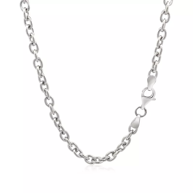 Sterling Silver Rhodium Plated Chain Bracelet with a Flat Heart Motif Station (18 Inch)