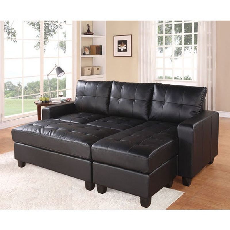 Lyssa Bonded Leather Sectional Sofa with Ottoman - Black