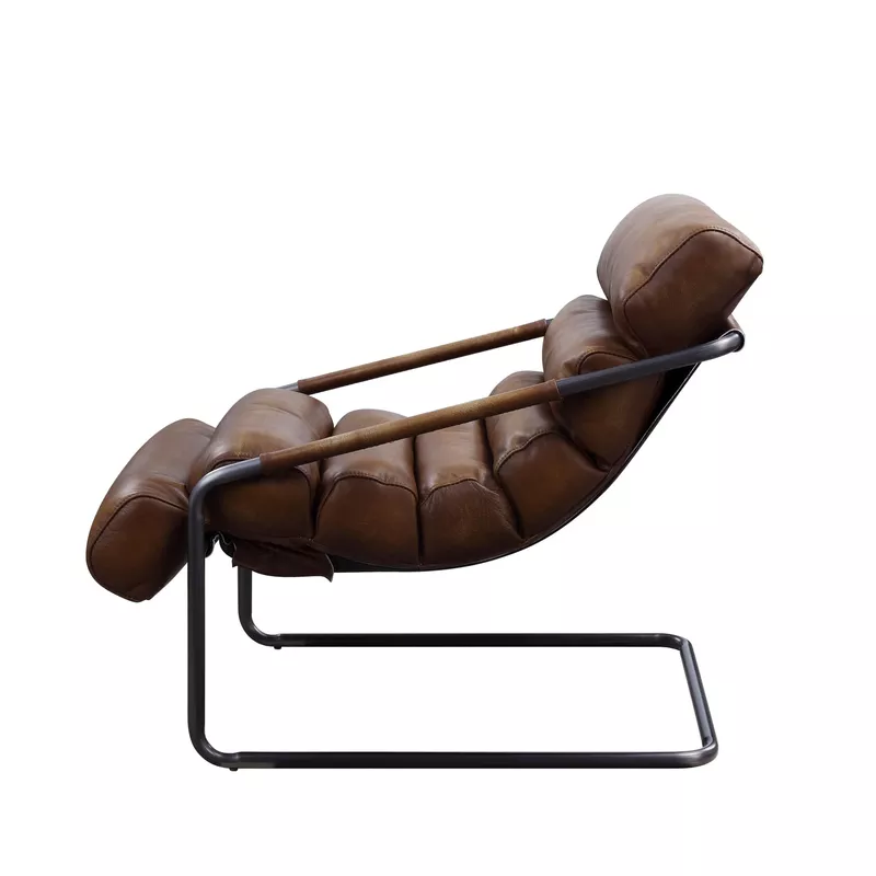 ACME Dolgren Accent Chair, Sahara Top Grain Leather & Matt Iron Finish