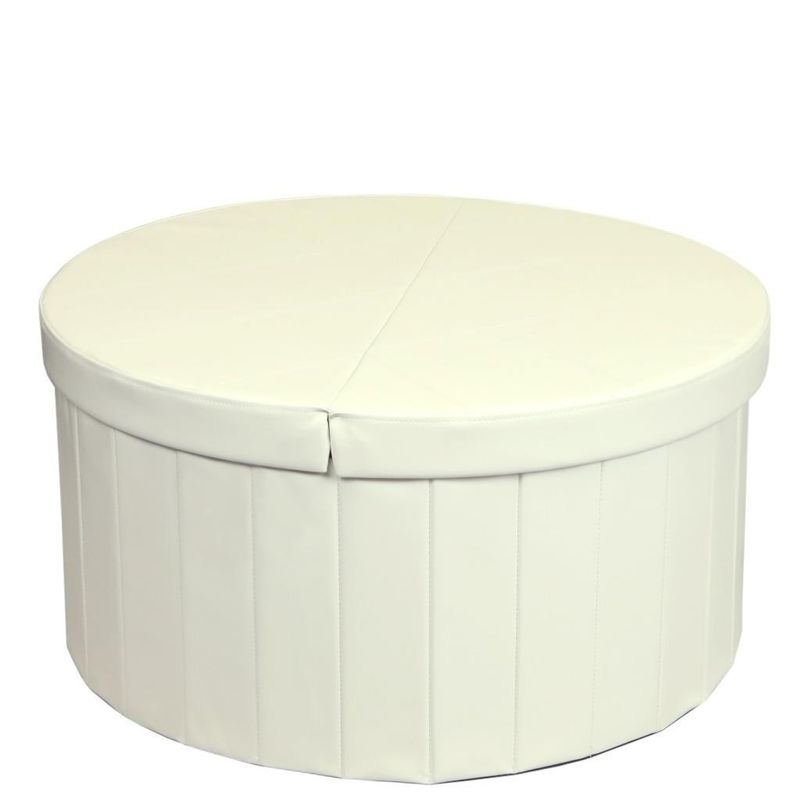 Storage Ottoman with Folding Round Coffee Table Foot Rest Stools, Ivory - Crown Comfort