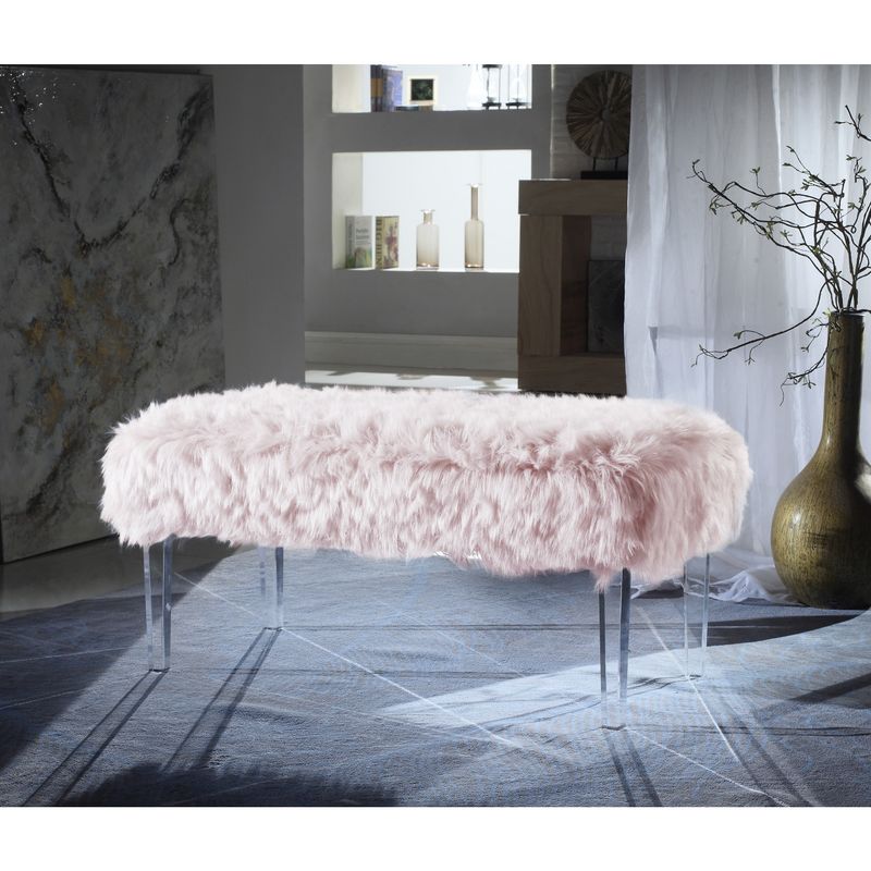 Chic Home Samuel Modern Contemporary Faux Fur Acrylic Leg Bench - Pink