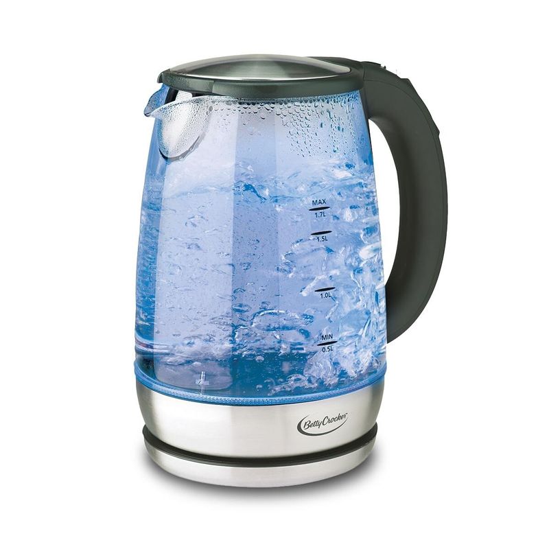 Betty Crocker 1.7 liter cordless tempertaure control glass kettle. - Silver