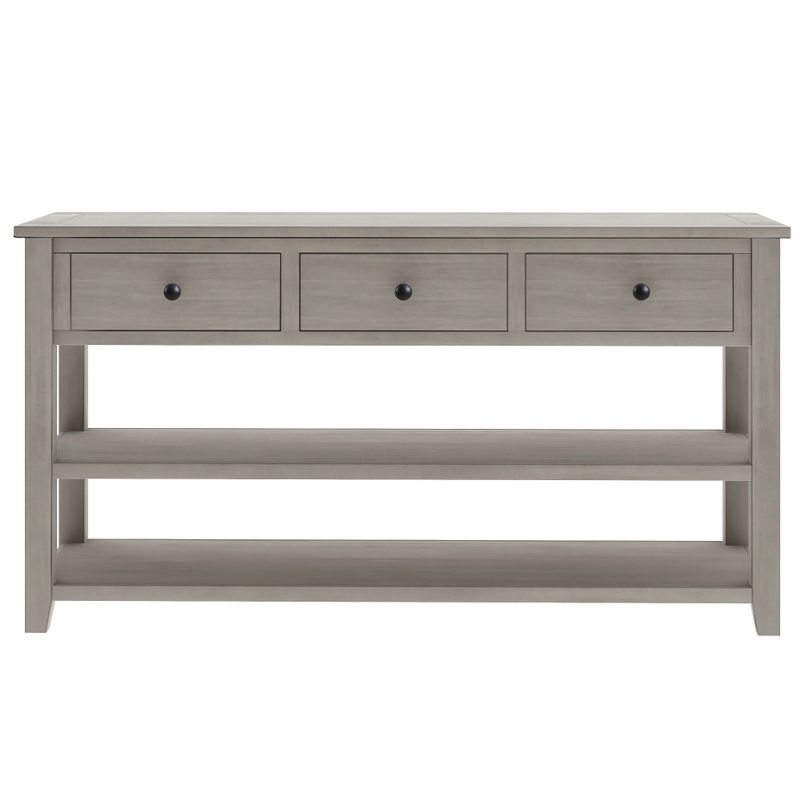 Nestfair Solid Wood Console Table with Three Top Drawers and Two Open Shelves - Beige