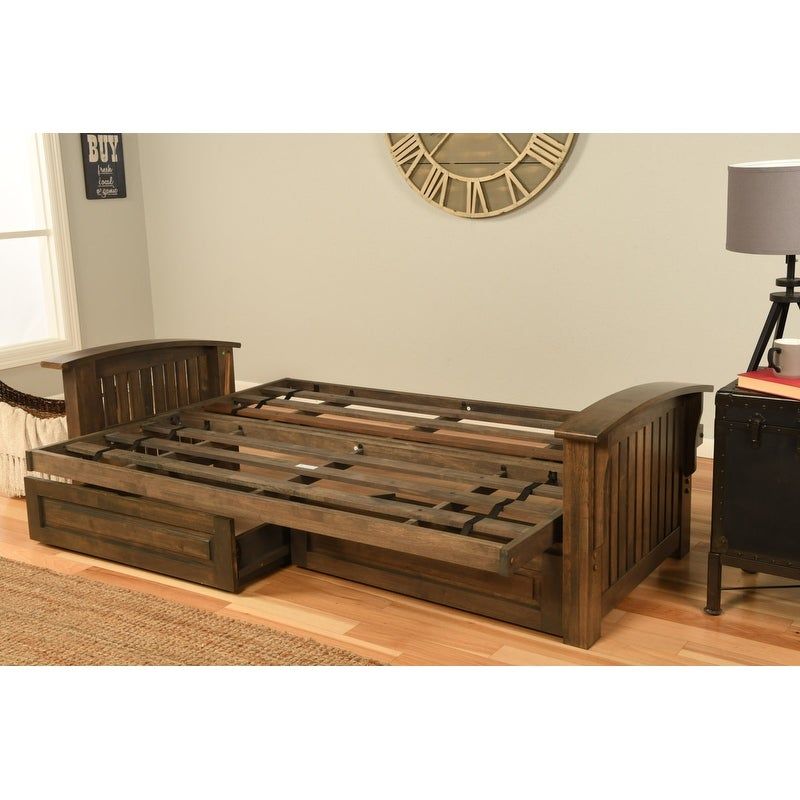 Rent to own Somette Washington Queensize Storage Futon Frame in Rustic