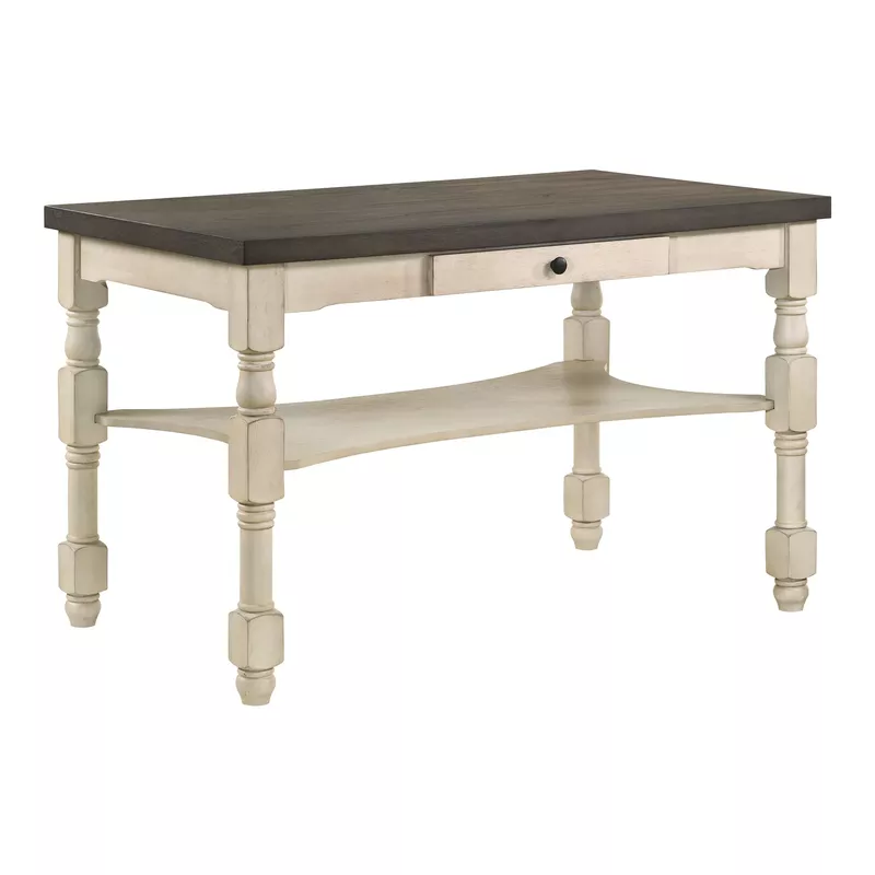 Transitional Wood 1-Drawer Counter Height Table in Ivory