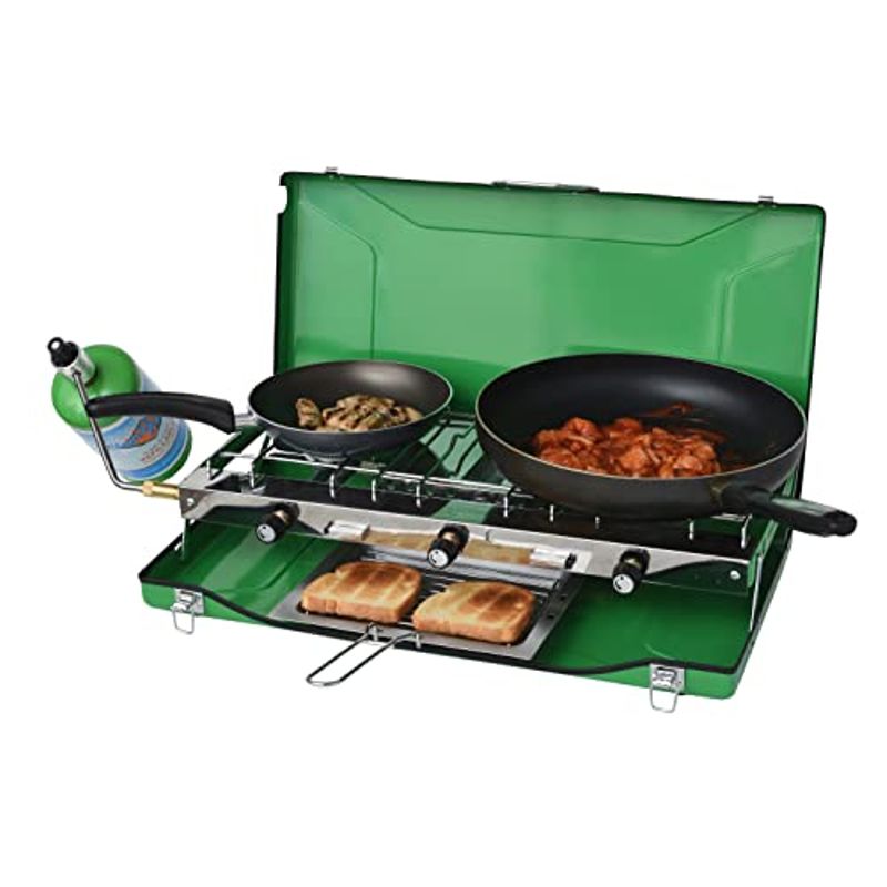Flame King Portable 3 Burner Propane Gas Camping Stove w/ Toast Tray for Camping, Tailgating, Backpacking