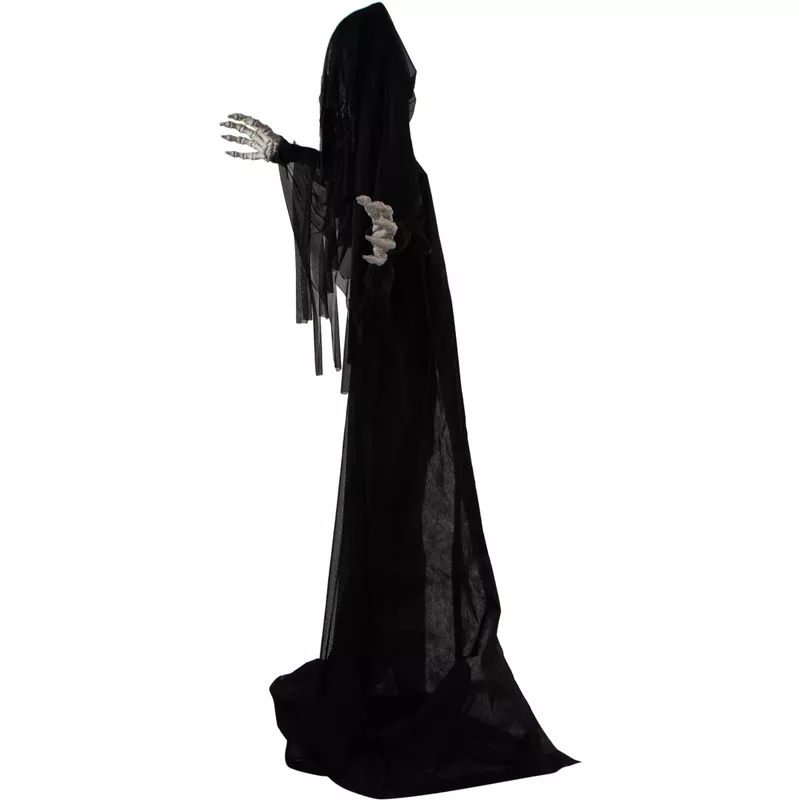 Life-Size Animatronic Skeleton Reaper with Lights and Sound, Indoor/Covered Outdoor Halloween Decoration