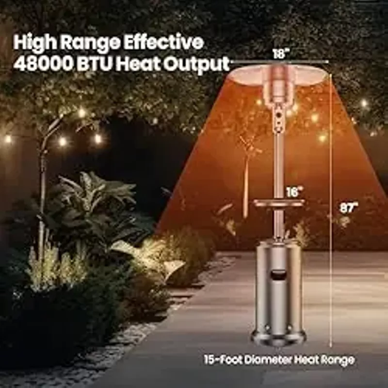 Litake Patio Heater for Outdoor Use With Round Table Design, 48,000 BTU Double-Layer Stainless Steel Burner and Wheels, Outdoor Patio Heater for Home, Backyard, Porch and Commercial, Gray
