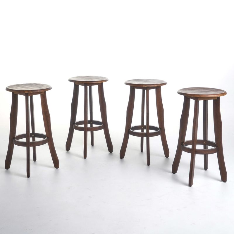 Pike Outdoor Acacia Wood Barstool (Set of 4) by Christopher Knight Home - Dark Brown