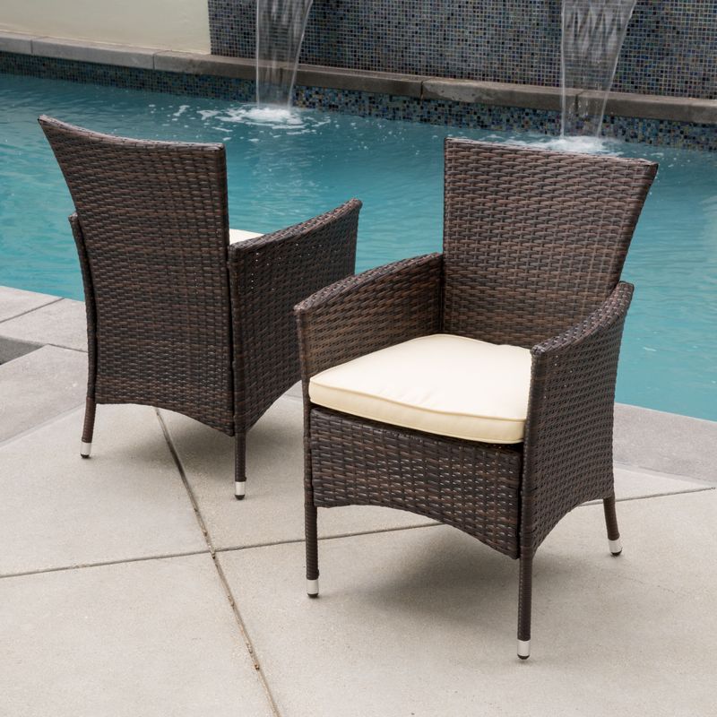Parker Outdoor 3-piece Wicker Bistro Set with Cushions by Christopher Knight Home - Brown with Beige