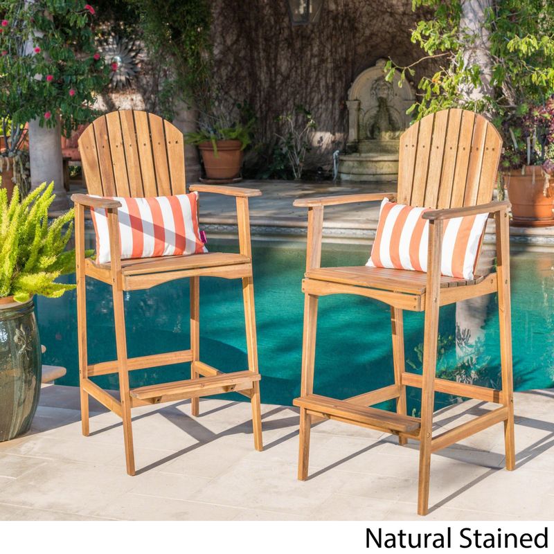 Malibu Outdoor Wood Acacia Barstool (Set of 2) by Christopher Knight Home - Natural Stained