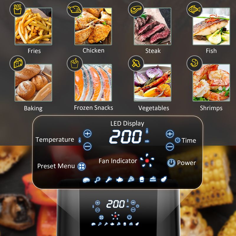HOMCOM Air Fryers 4Qt, 4-in-1 Hot Oven with Air Fry, Roast, Broil, Crisp, Bake Function, Digital Touchscreen, 60-Min Timer - Black -...