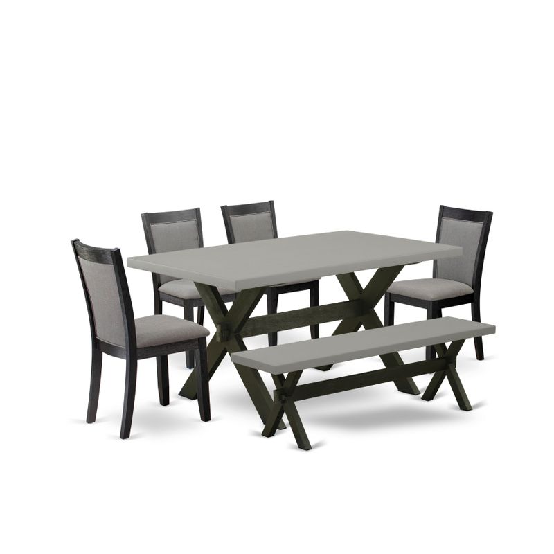Dining Set - A Kitchen Table with Cross Base and Dark Gotham Grey Dining Chairs - Wire Brushed Black (Pieces Option) - X696MZ650-6
