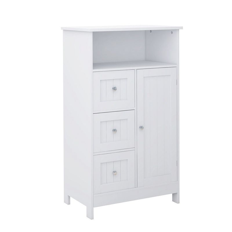 Modern Bathroom Standing Storage Cabinet with 3 Drawers and 1 Door - White - Wood Finish