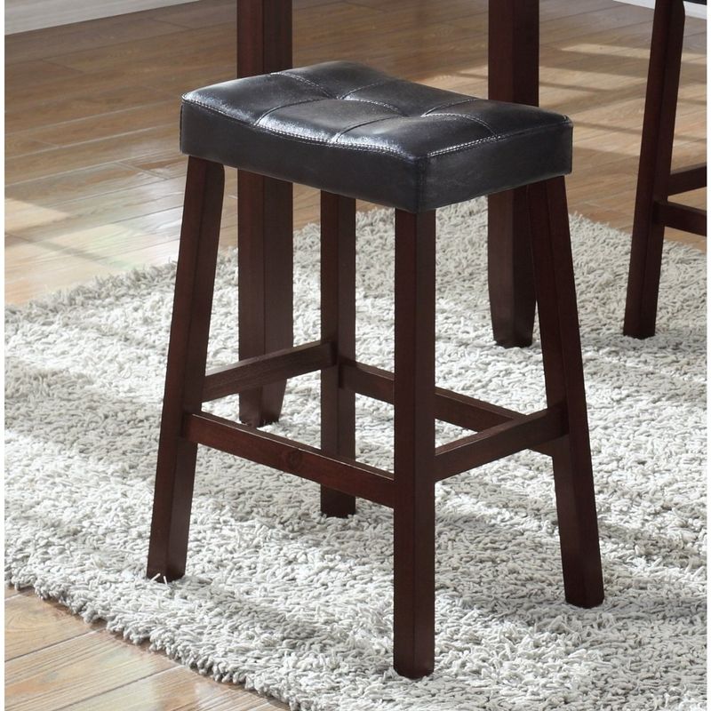 3 Piece Counter Height Table and Saddleback Stools with Faux Marble Top - Espresso