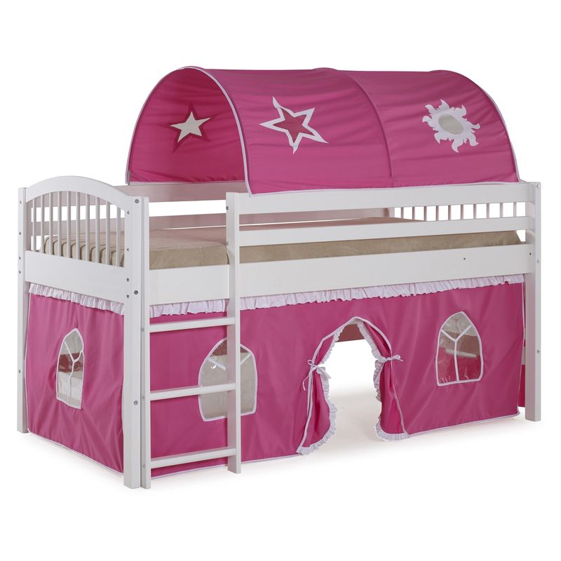 Alaterre Addison Junior Solid Wood Loft Tent Bed - White/Pink
