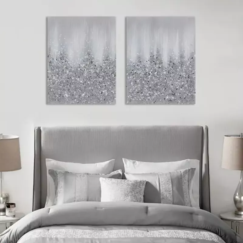 Silver Glimmer Heavily Embellished 2-piece Canvas Wall Art Set