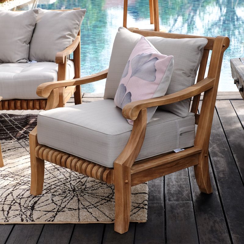 Chara Teak Patio Lounge Chair with Cushion by Havenside Home - Natural Teak/Beige Cushion