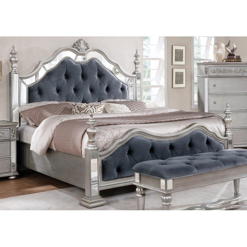 Silver Orchid Heston Glam Grey Velvet Tufted Panel Bed - California King