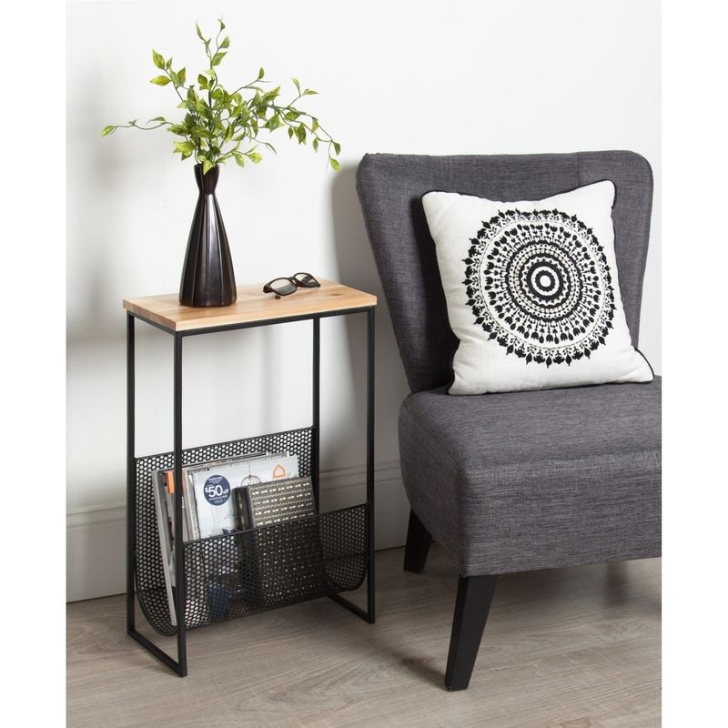 Kate and Laurel Galen Black/Brown Metal/Wood End Table with Magazine Rack