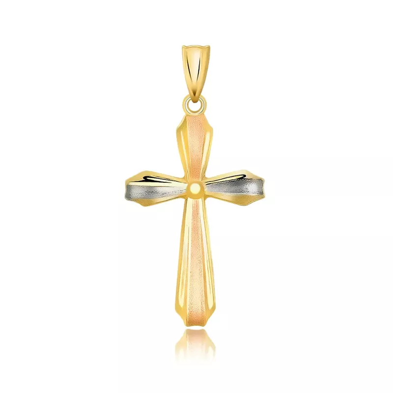 14k Tri Color Gold Cross Motif Pendant with Textured Finish