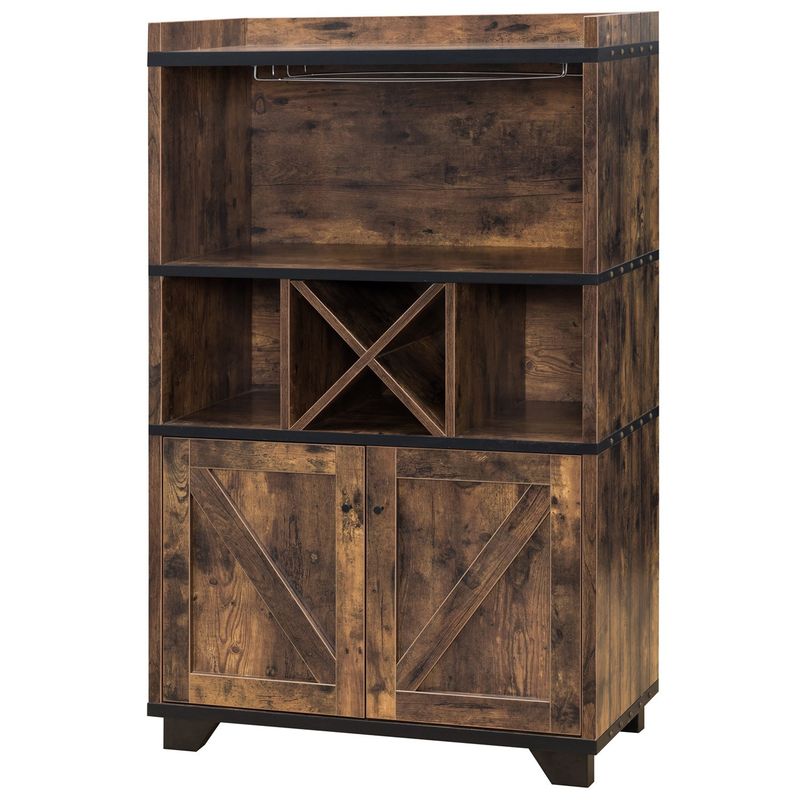 Furniture of America Wesleyan Rustic Distressed Farmhouse Wine Cabinet Buffet - Distressed Wood