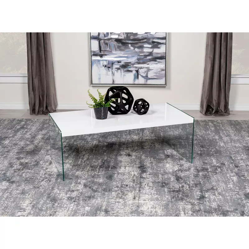 Opal Rectangular Coffee Table With Clear Glass Legs White High Gloss