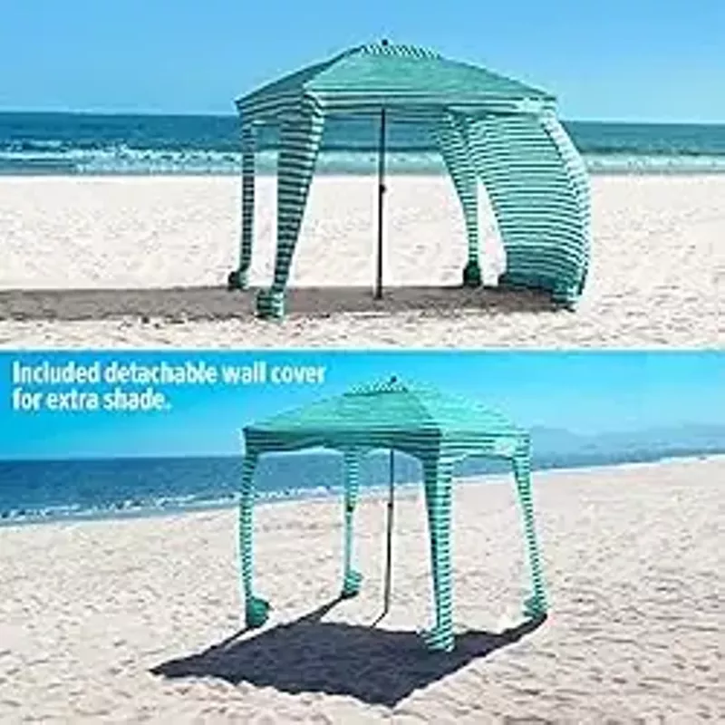 Qipi Beach Cabana with Changing Room - Easy to Set Up Canopy, Waterproof, Portable 6' x 6' Beach Shelter, Included Side Wall, Shade with UPF 50+ UV Protection for Kids, Family & Friends