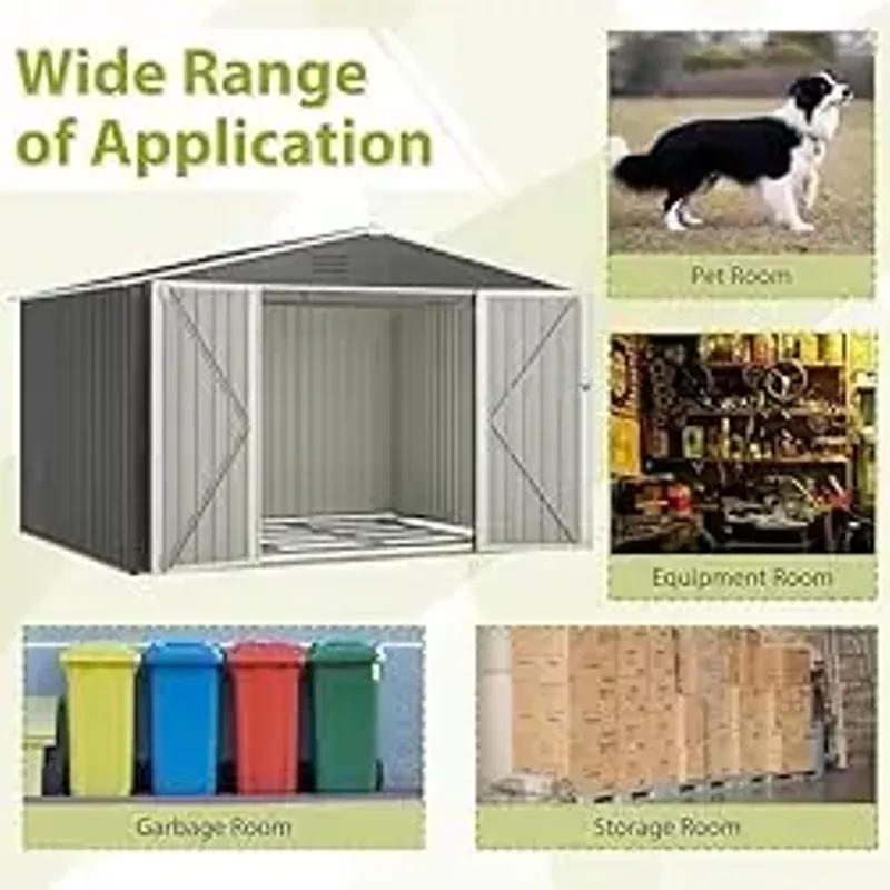 DHHU 10' x 8' Metal Storage Shed for Outdoor, Steel Metal Shed with Lockable, Utility and Tool Storage for Garden, Oversized Tool Sheds for Backyard Patio, Outside Sheds & Outdoor Storage Box