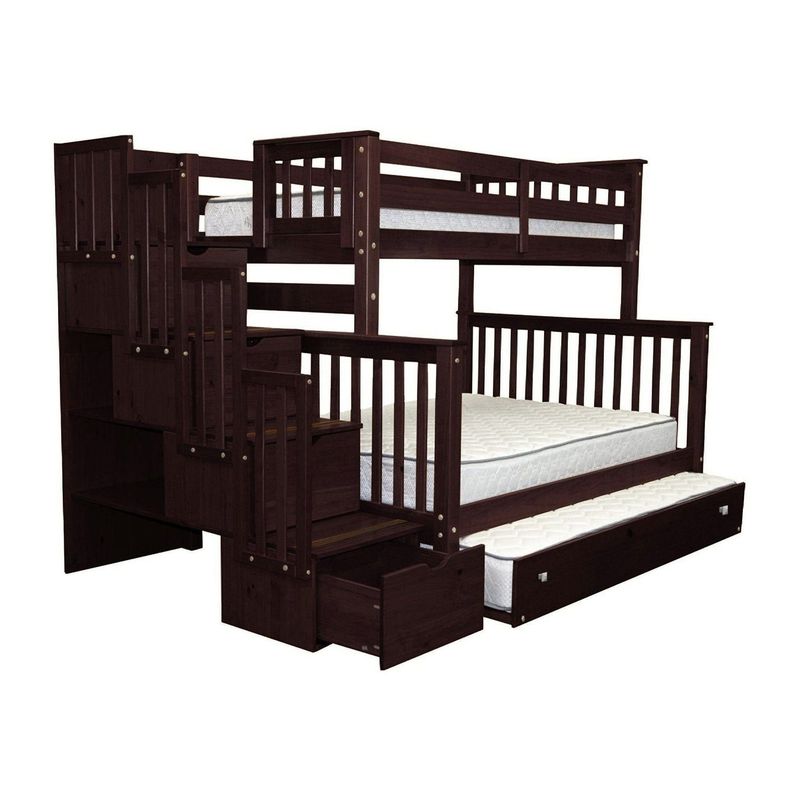Taylor & Olive Trillium Twin over Full Stairway Bunk Bed with Trundle - Dark Cherry